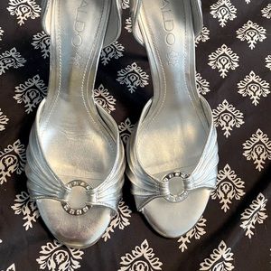 Aldo Silver open toe 3” high heels